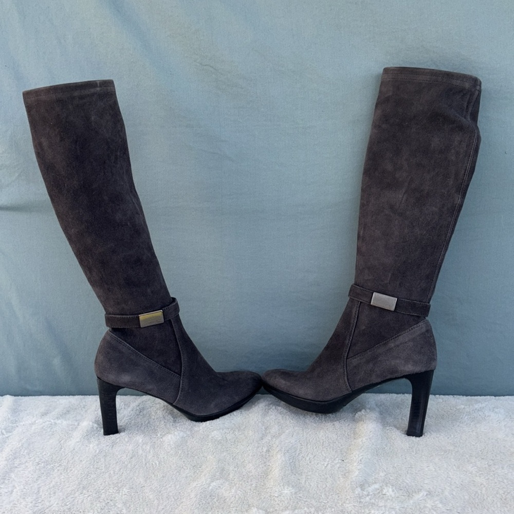 EUC Aquatalia Gray Over the Knee Boots‎ Suede Finish Size 5 Women Leather Heeled - Picture 3 of 10